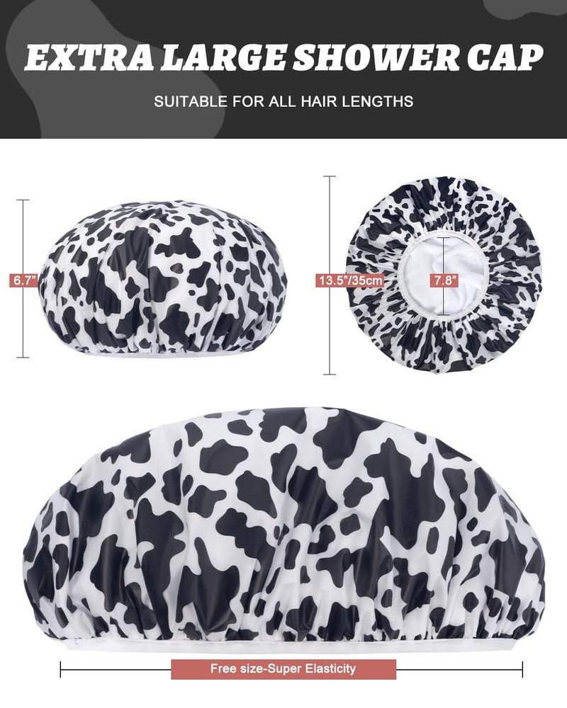 Auban Shower Cap, Shower Cap for Women Terry Cloth Lined EVA Exterior Reusable Double Layer Waterproof, Large Bath Hair Cap for All Hair Lengths, Hotel Travel Essentials Accessories Deep Conditioning - Image 2
